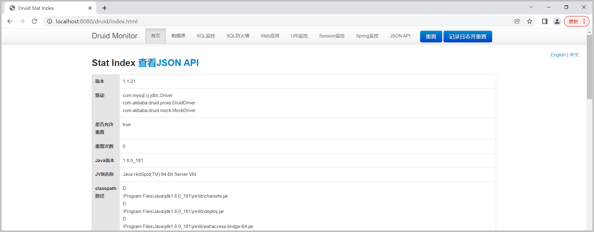Druid后台监控首页